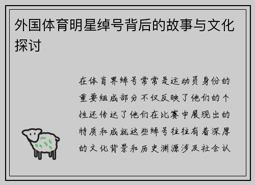外国体育明星绰号背后的故事与文化探讨